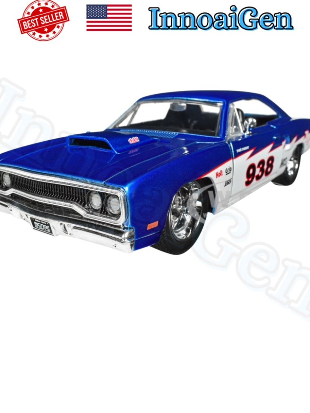 Jada Toys Bigtime Muscle 1970 Plymouth Road Runner 1:24 Die-Cast Blue White NIB